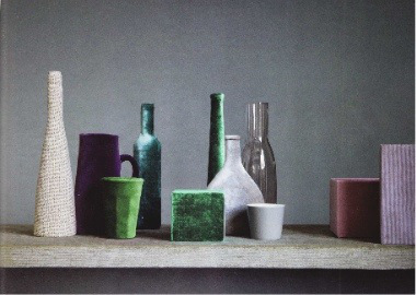 Bottles, vases and even glasses covered in velvet, how original - via Elle Decor
