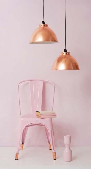 DIY copper lamps and pink chair with copper feet - via www.dailyfix.co.za 