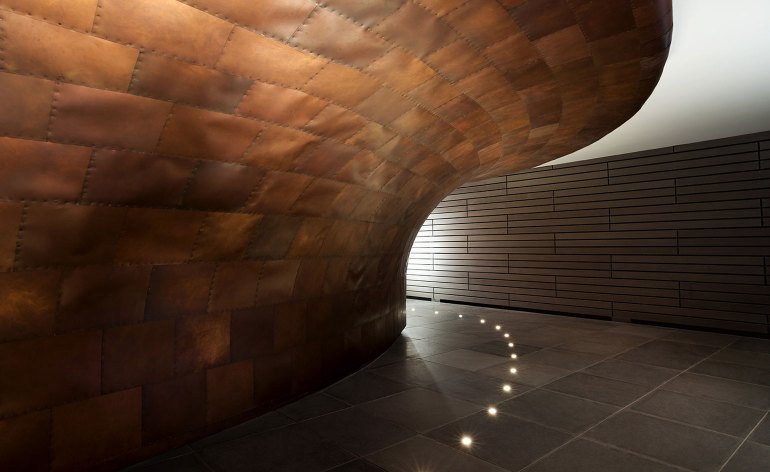 Detail of a copper wall in the Mondrian Hotel, London, designed by Tom Dixon