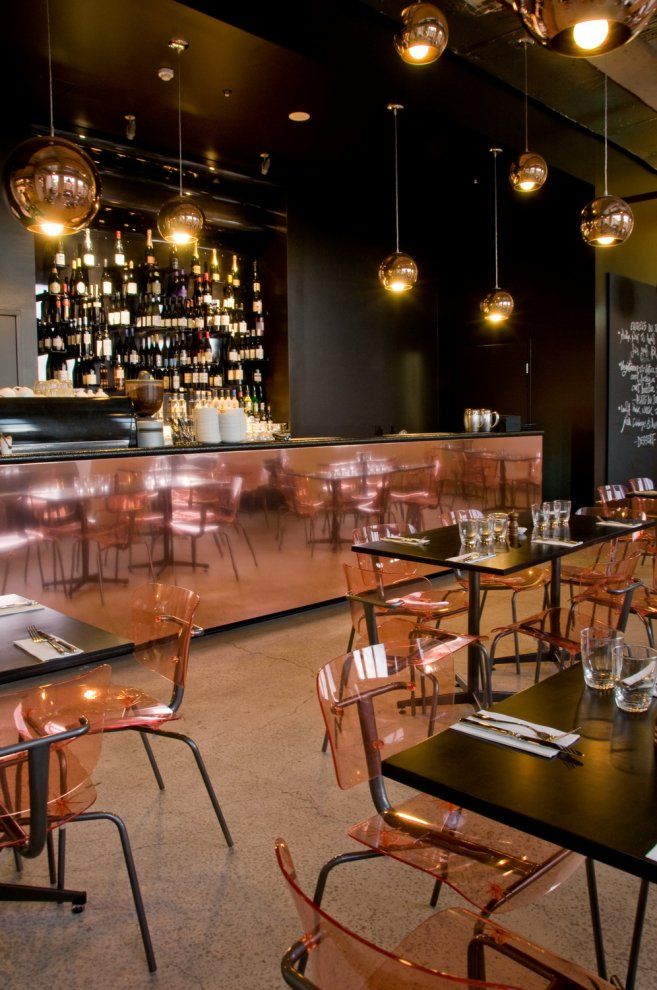 Interior of the Baroque Bar Bistro in Australia, lots of blush copper - via The Architizer