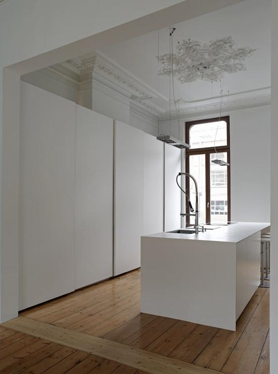 A Belgian minimal kitchen in an opulent space, designed by Minus Interieur Architecten - via Remodelista