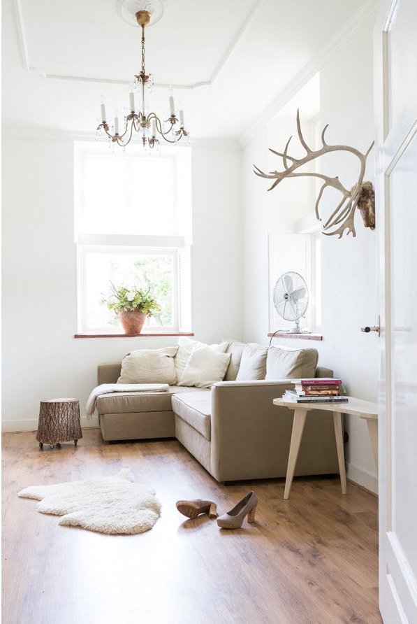 A beautiful set of antlers in this Dutch converted fireman's  firestation photographed by Hans Mossel