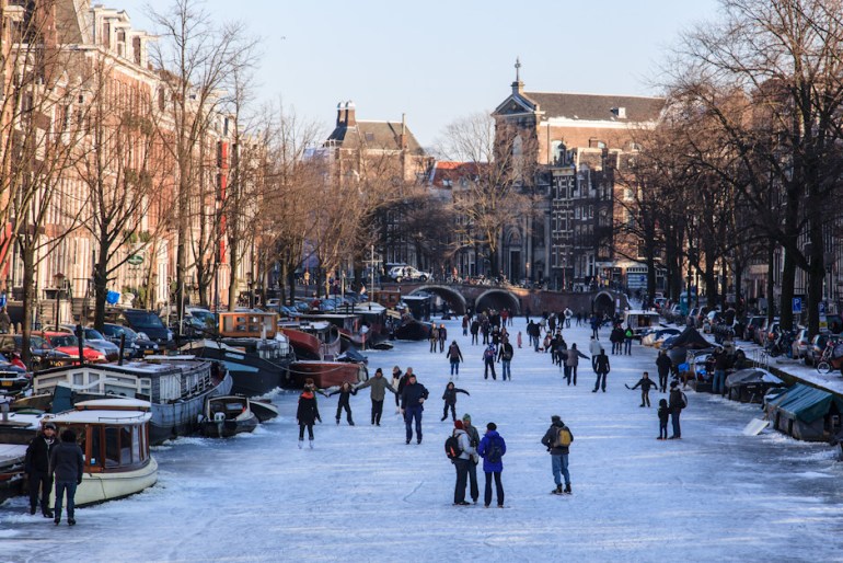 Our national sport, ice-skating, here seen on the Prinsengracht