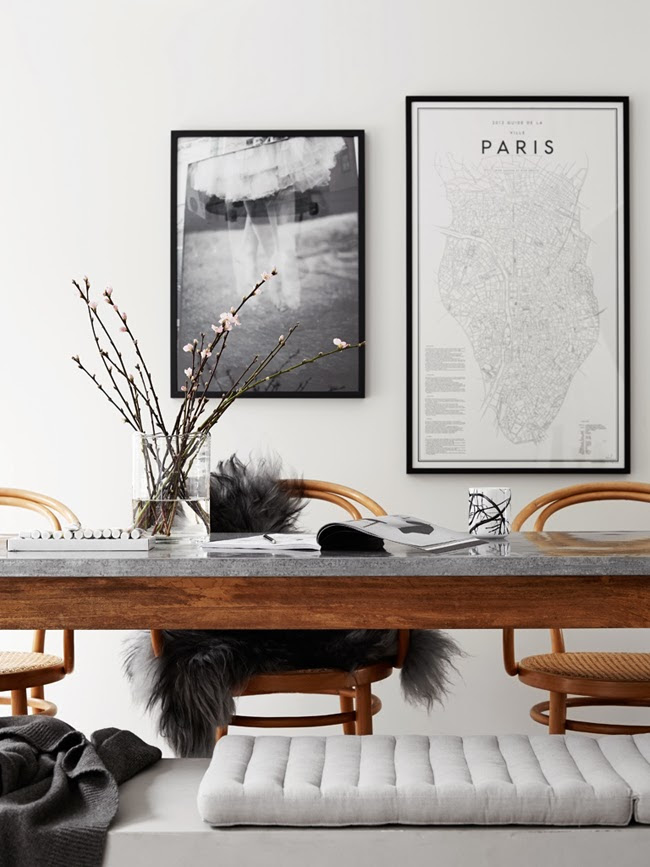 Charcoal sheepskin thrown over a classic Thonet chair - via Coco Lapine