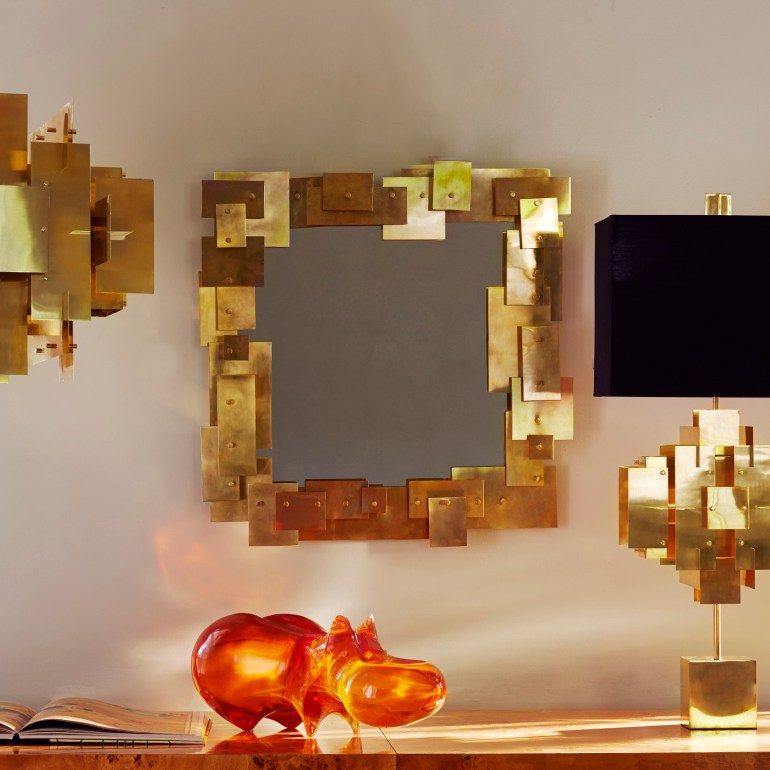 The Puzzle suspension and table lamp, here with the funny Lucite Hippo Sculpture