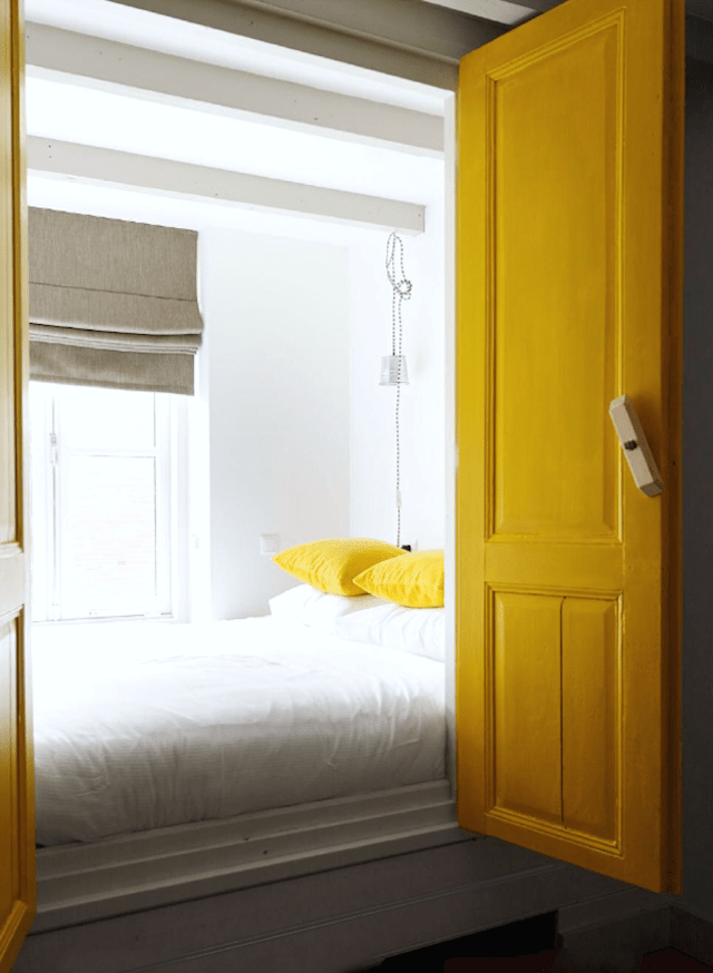 Yellow doors for the bedstead - via French By Design