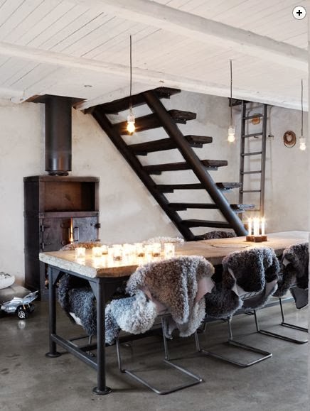 Diningroom with fur on chairs