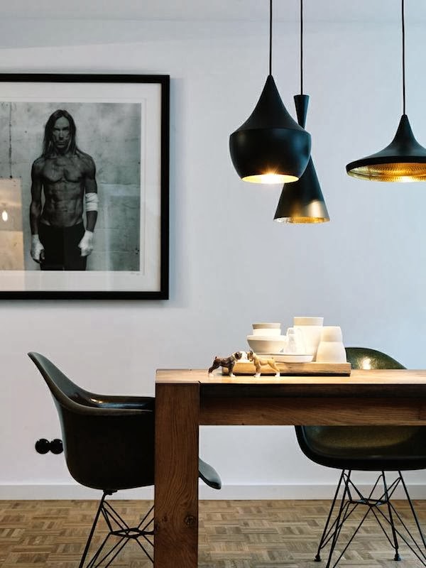 Tom Dixon lamps and Eames RAR chairs via Vosgeparis