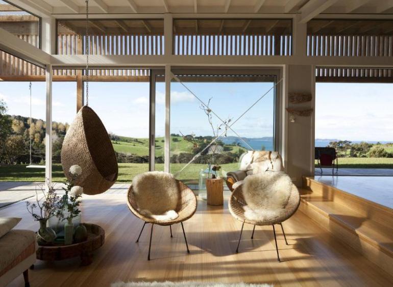 "Hanging baskets" in Brick-Bay-House designed by Glamuzina Paterson Architects via Desire to Inspire