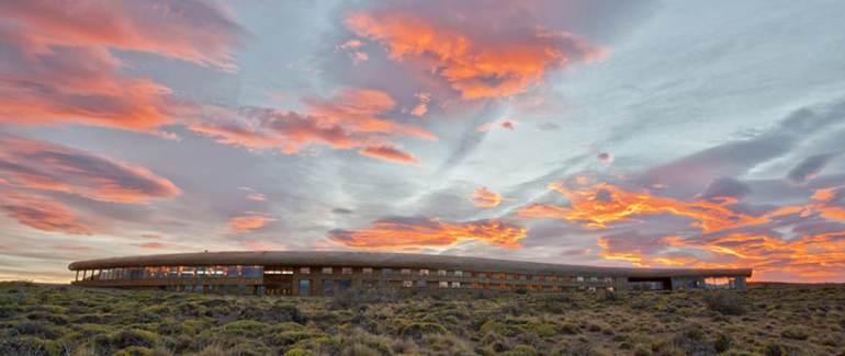Hotel Tierra Patagonia & Spa is a building immersed in the landscape and emerges from the hillside where the winning architecture complements the flow of the geology in this privileged location and showcases the magnificent views of the Torres del Paine National Park in Patagonia, Chili via Ann Street Studio