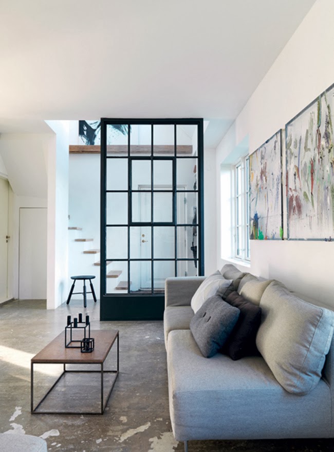 Steel windows as a room divider, smart and beautiful - via Stil Inspiration