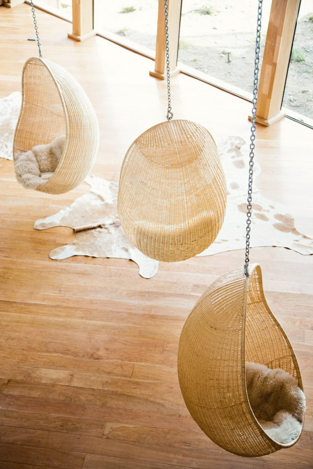 Wicker Hanging Chairs in Hotel Tierra Patagonia via Ann Street Studio