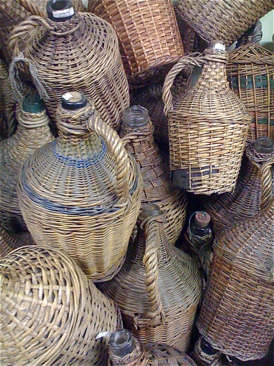 Vintage wicker bottles
