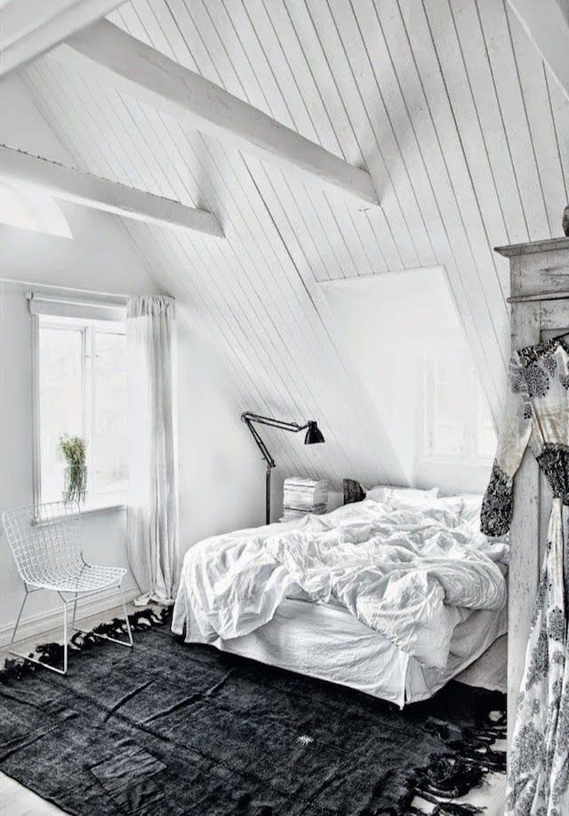 Black and white interiors, monochrome bedroom - via My Scandinavian Home