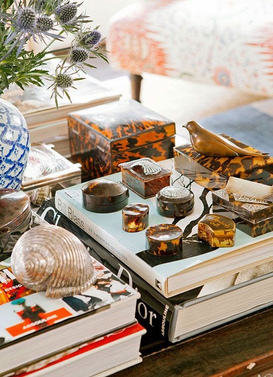 Turtoise shell box collection on the coffeetable - via Lucy Williams Design